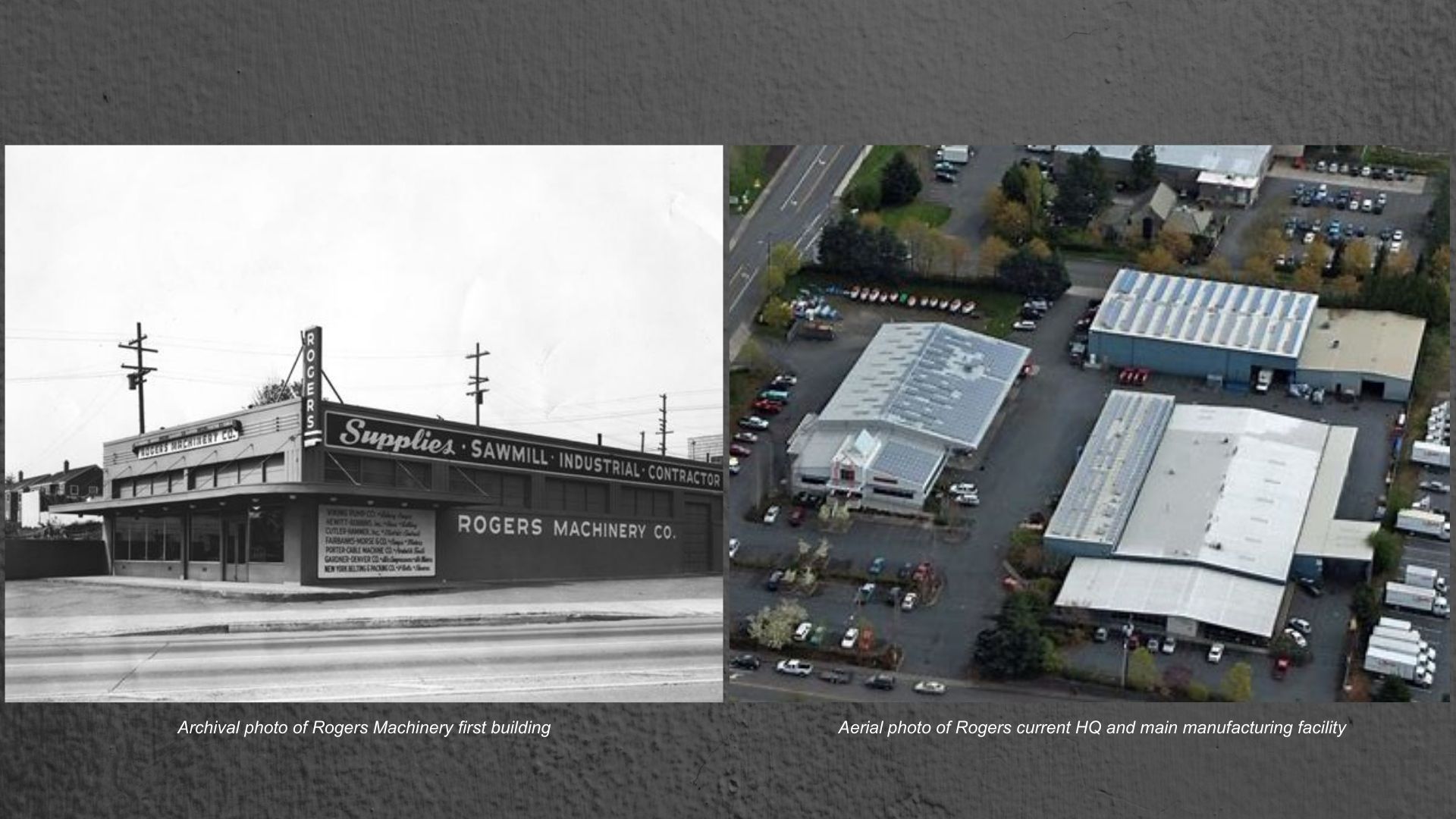 Rogers machinery original building and current building