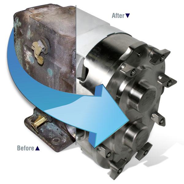 before and after of a remanufactured pump