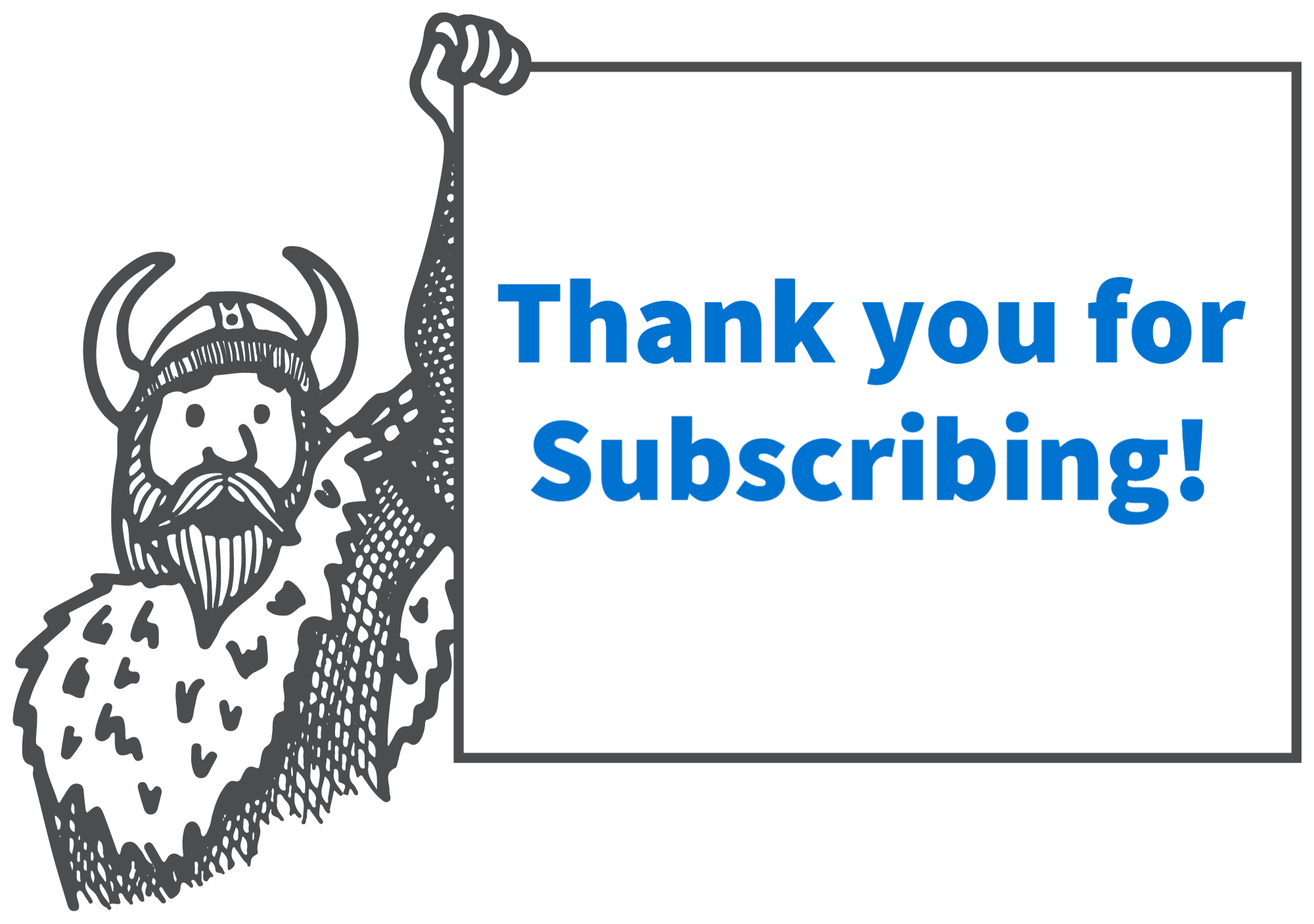 Viking cartoon holding up thank you sign