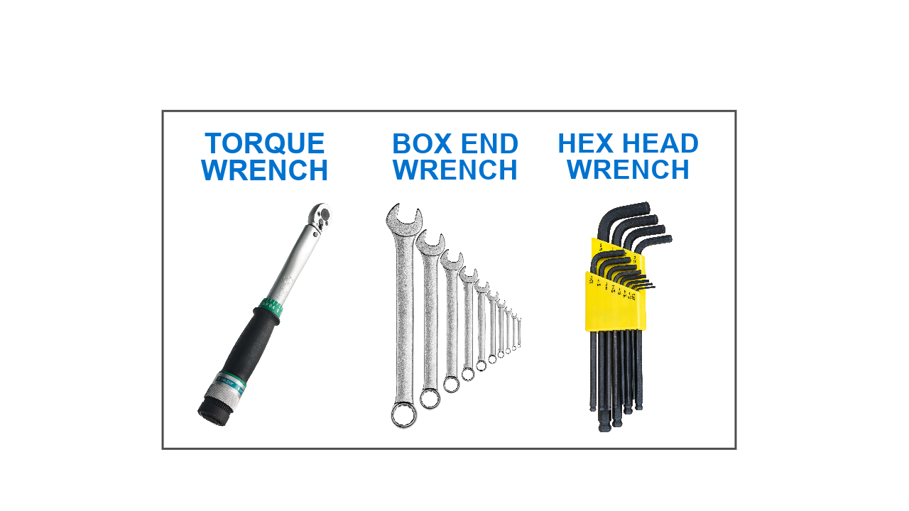example of torque, box end, and hex head wrenches