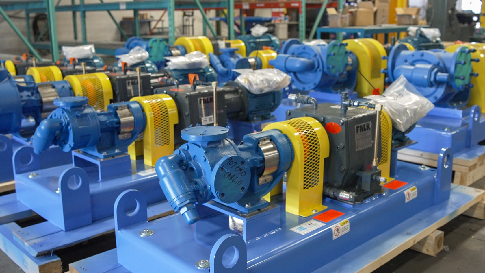 Canada pump skids ready for pickup on the dock