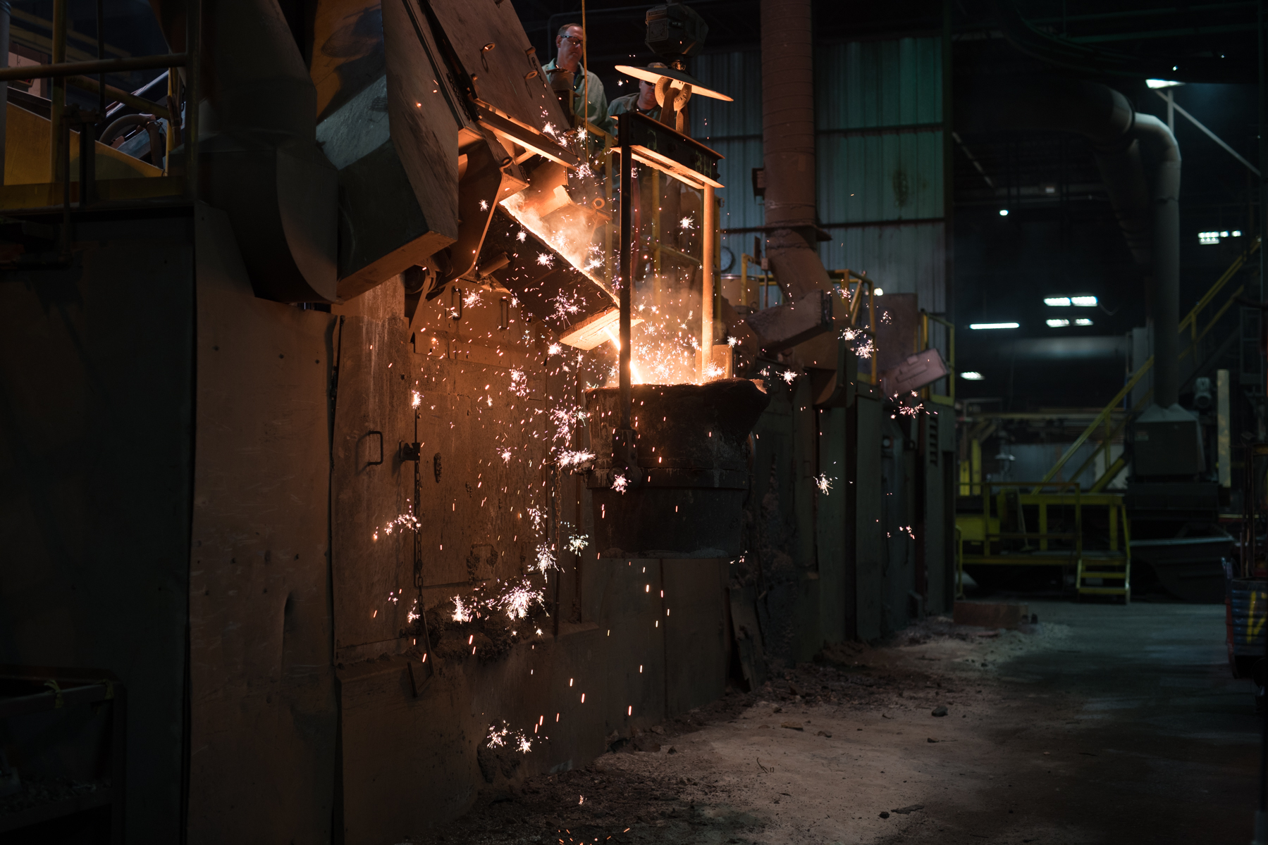 molten metal being poured into a casting in Viking Pump's foundry