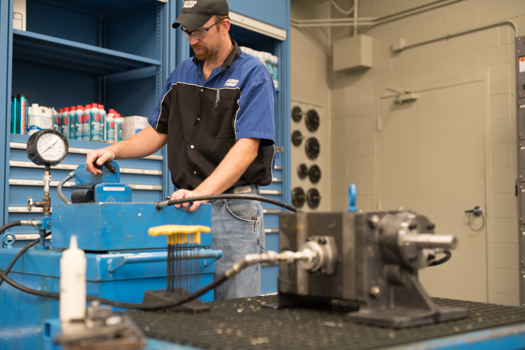 product engineering lab testing a pump
