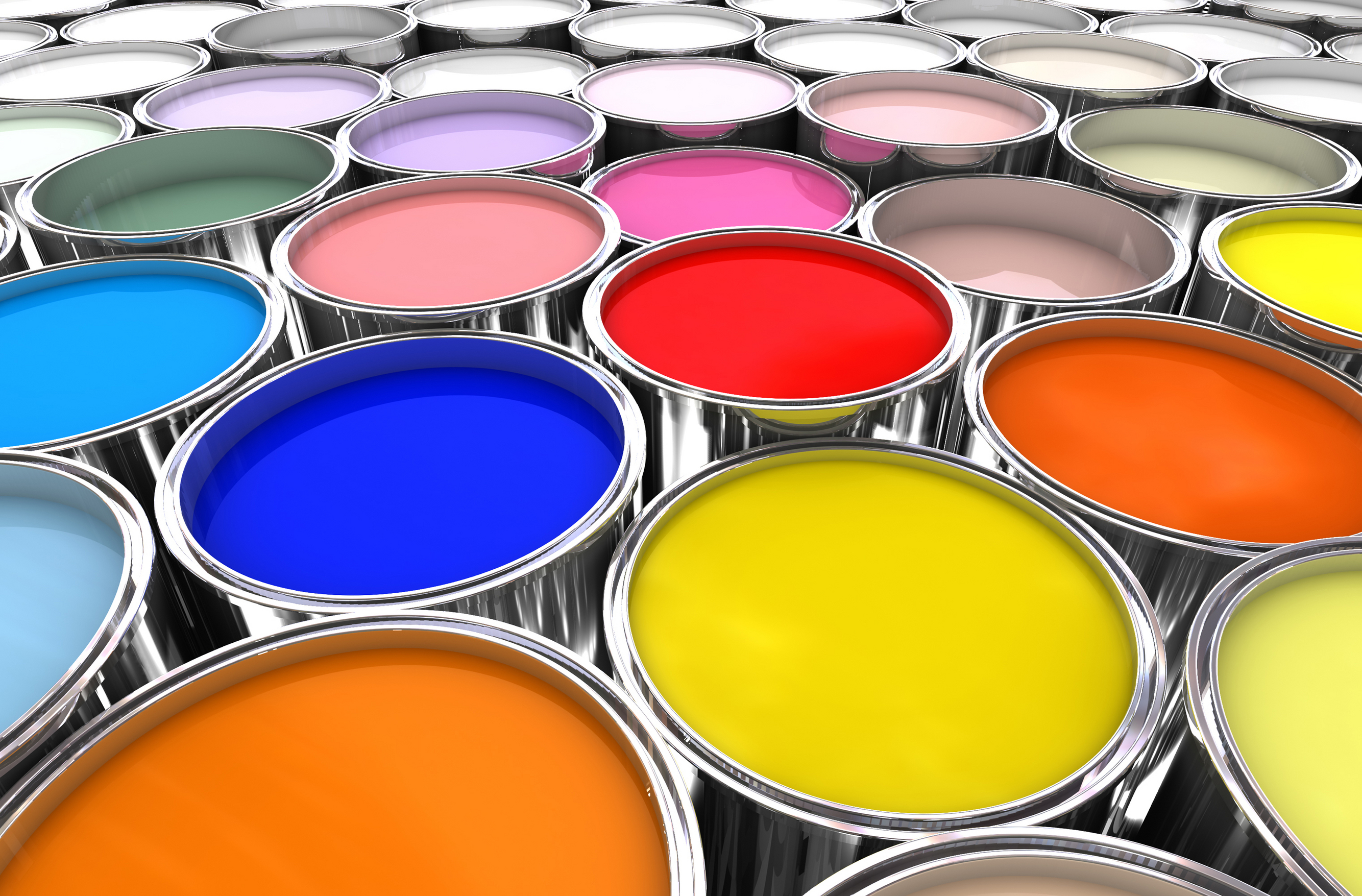 cans of colorful paint