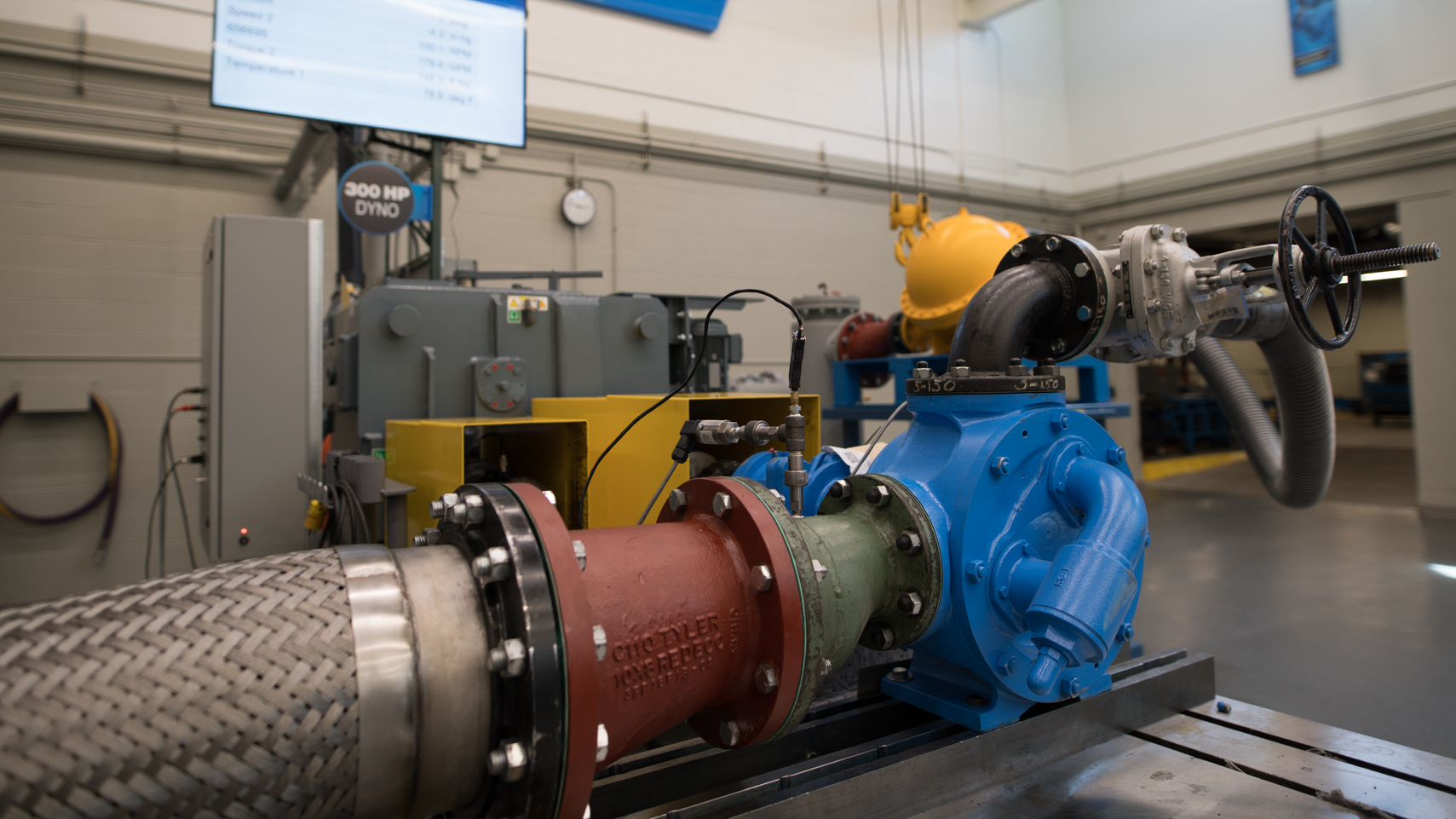 pump being tested in a lab at Viking Pump in Cedar Falls, Iowa