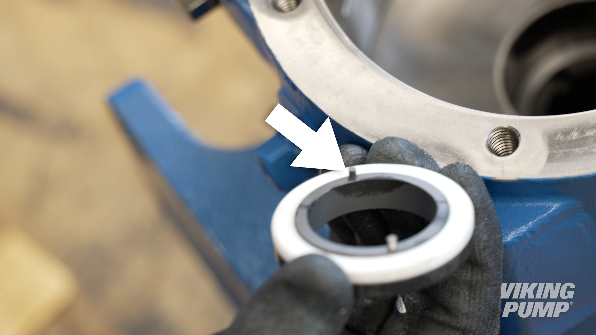 Image of pins on stationary seat of PTFE behind the rotor seal