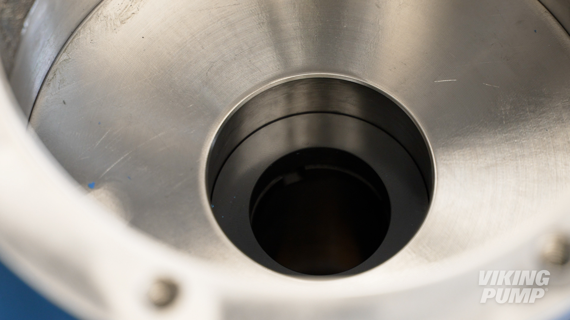 Image of fully installed stationary seal seat for PTFE behind the rotor seal