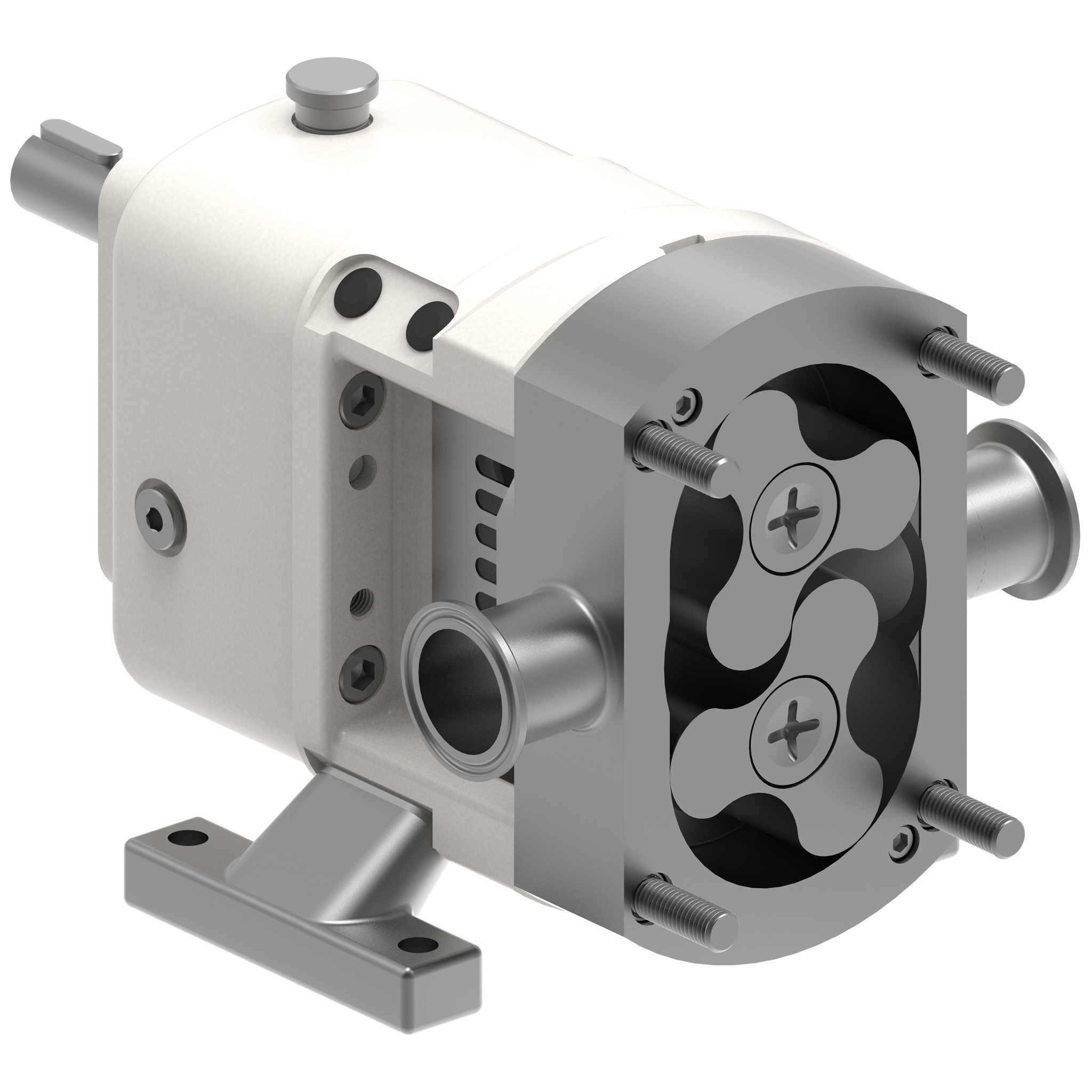 Image of a lobe pump with tri-lobe rotors