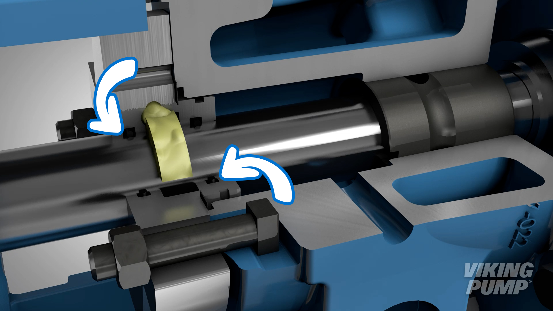 Cutaway of a pump with a dynamic seal