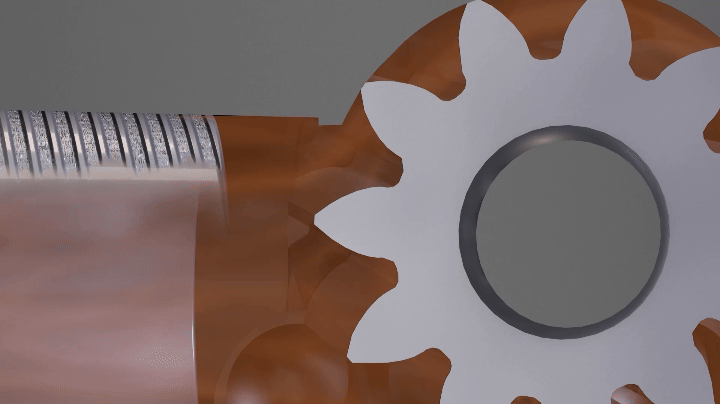 Image of the liquid flow path in an external gear pump.