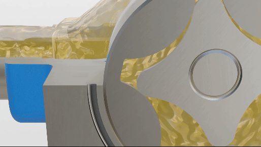Image showing how liquid flows through a gerotor pump.