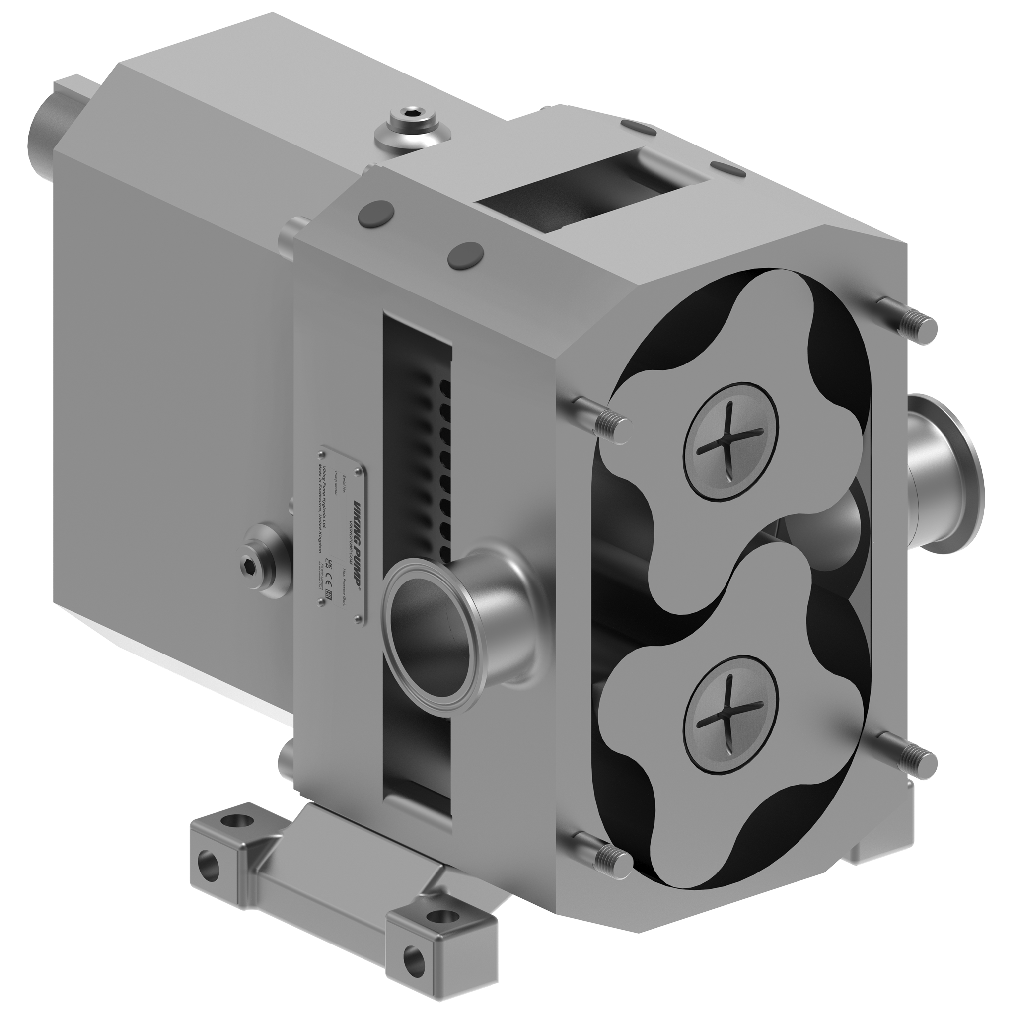 Image of a lobe pump with multi-lobe rotors.