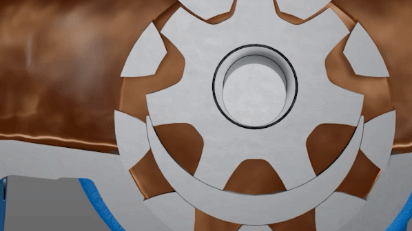 Image of the liquid flow path in an internal gear pump.