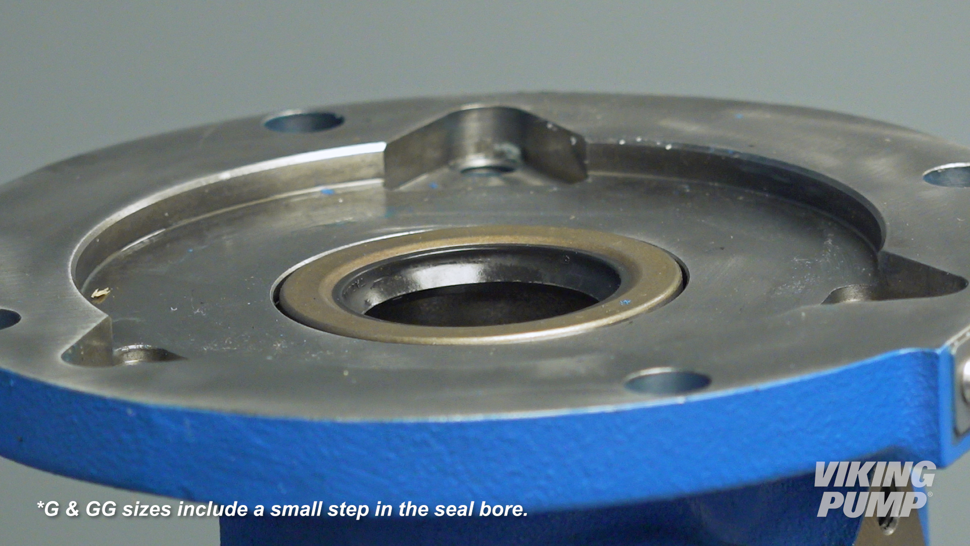 Image showing the direction of a lip seal before being pressed into place in a gear pump.