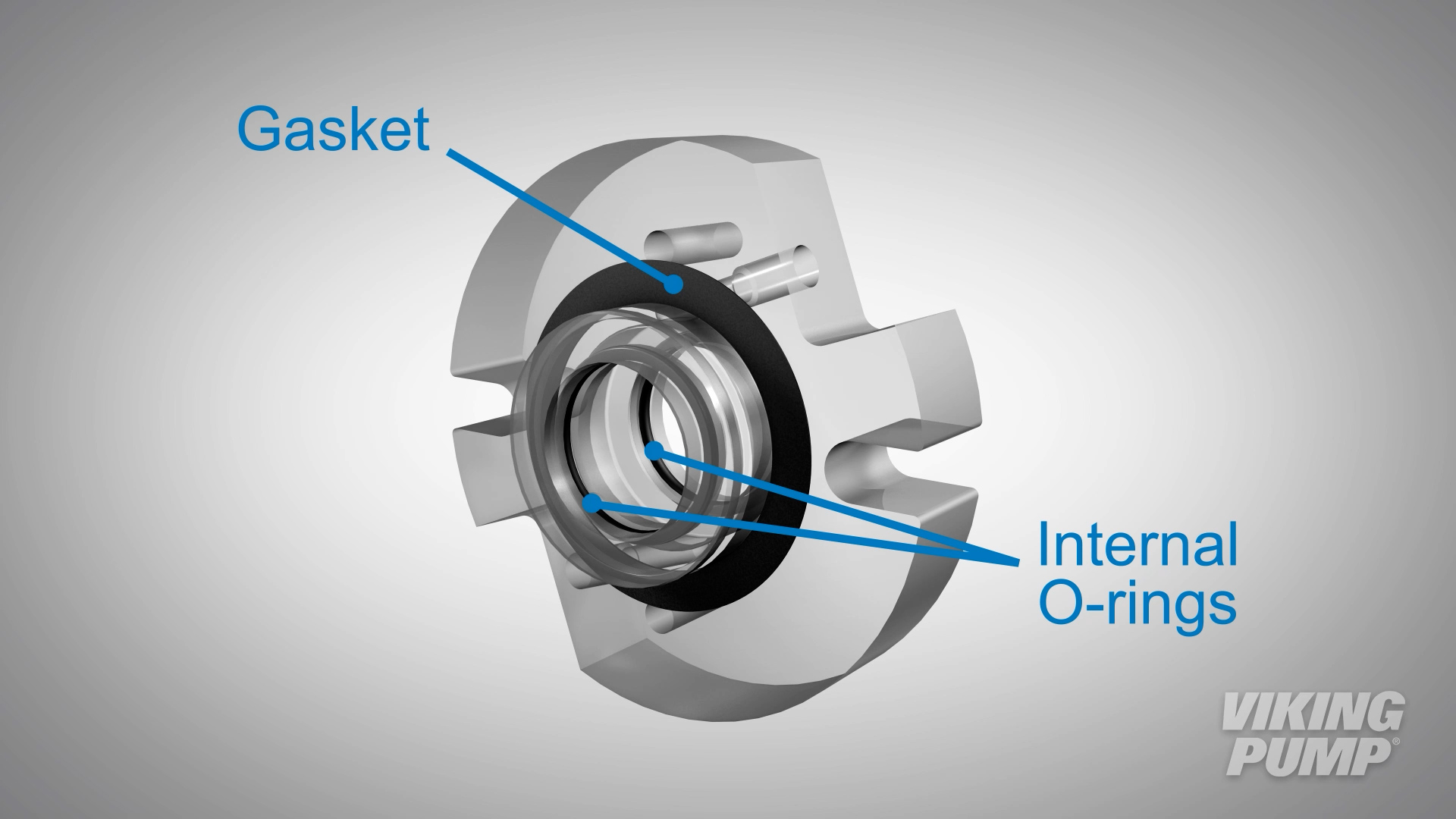 cutaway of the o-pro cartridge seal indicating the gasket and internal o-rings