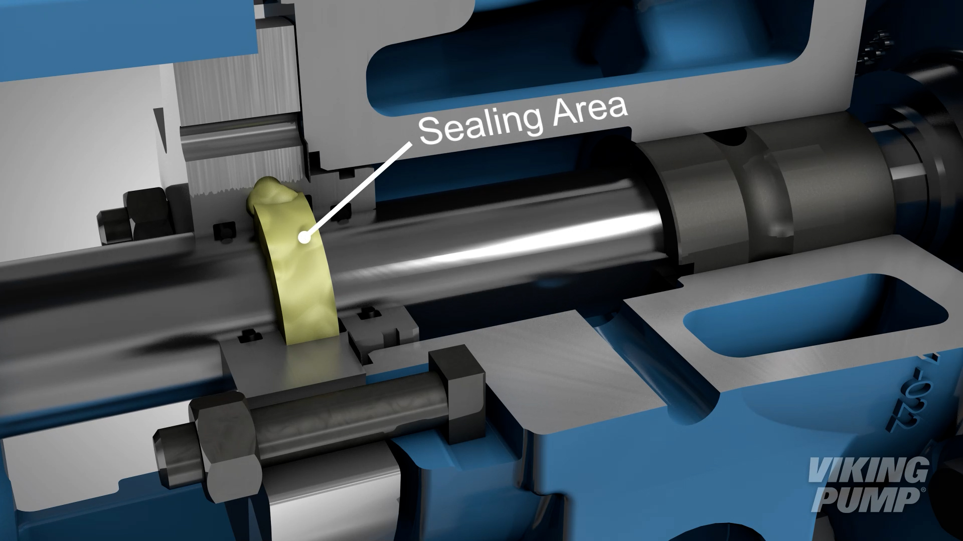 cutaway of a pump with o-pro cartridge seal indicating the saling area