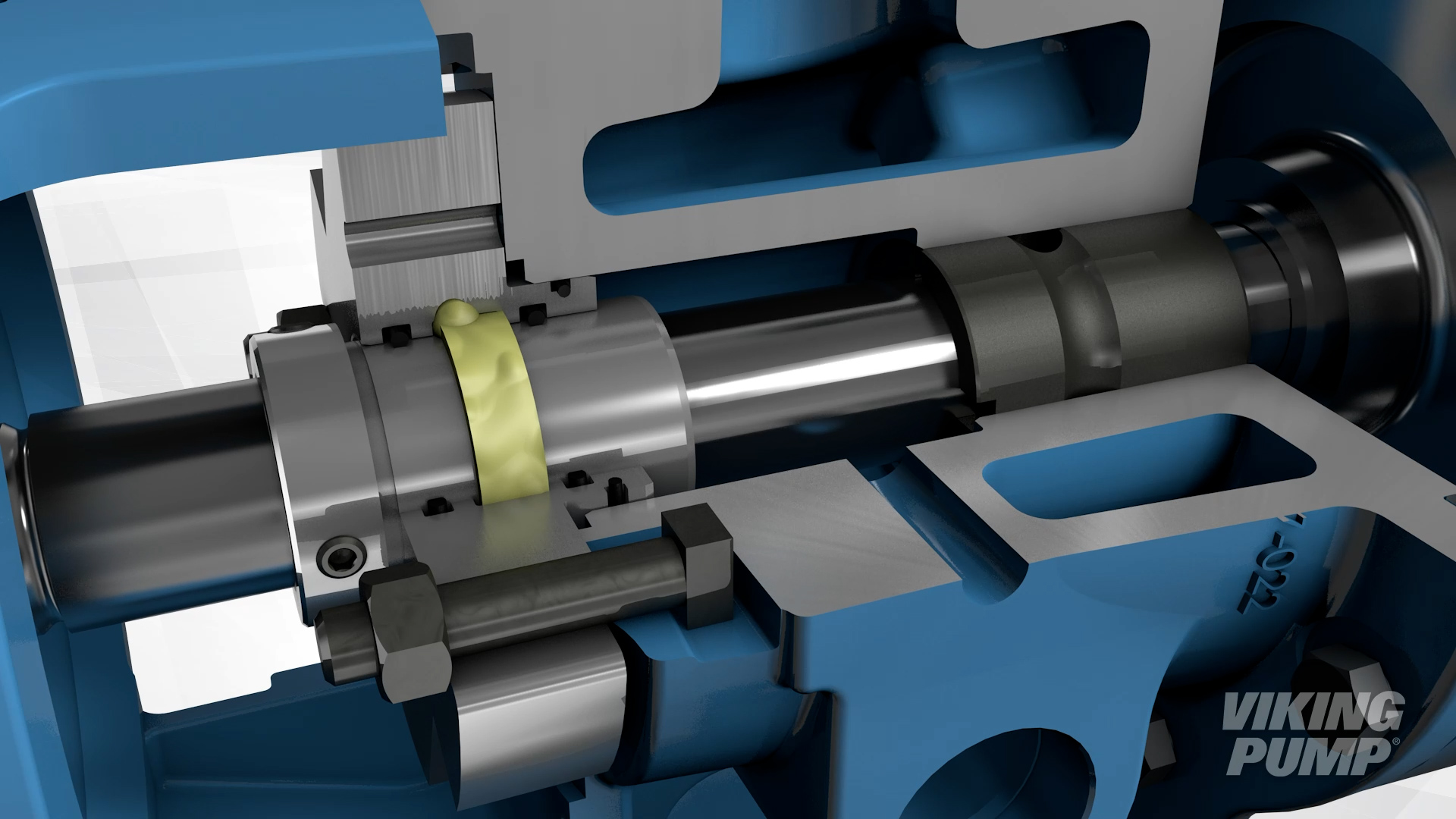 Cutaway of a pump with o-pro guard seal indicating the sealing area