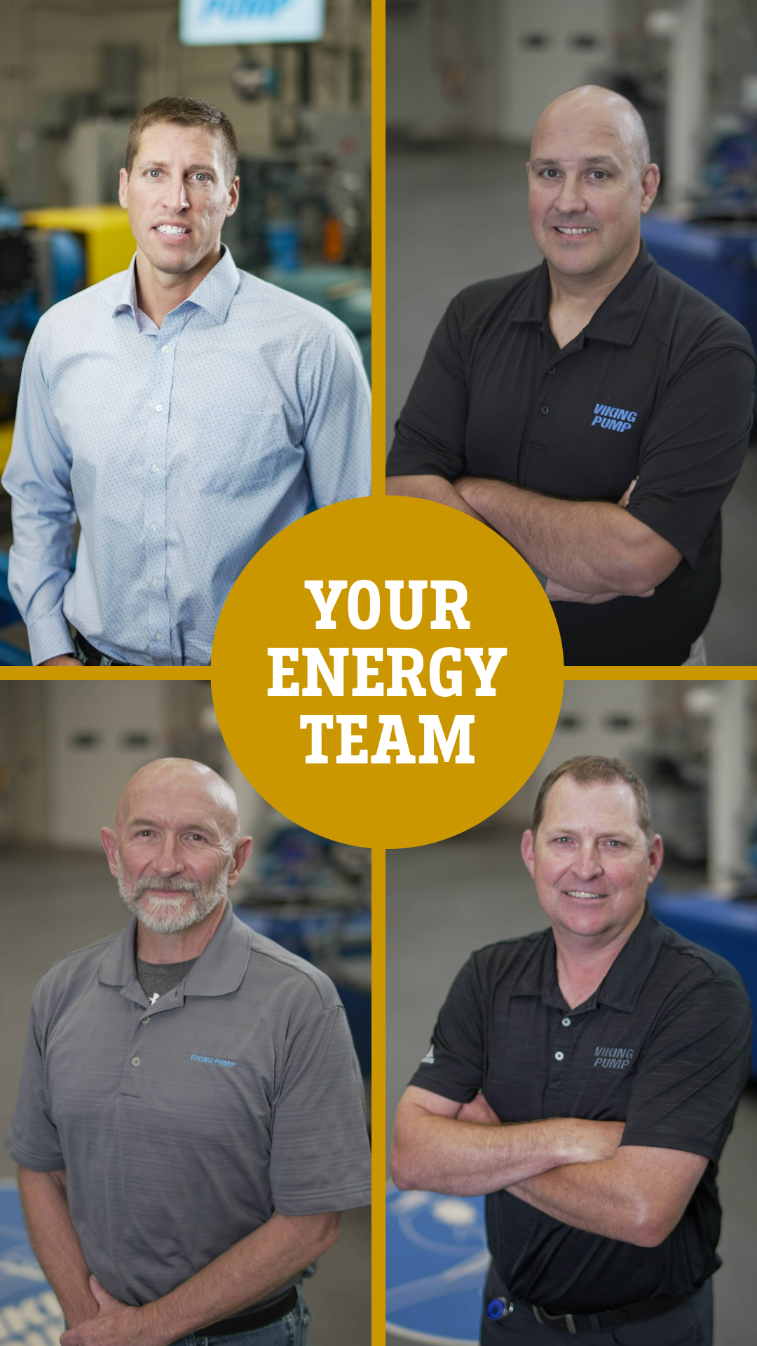 Four images of the Viking Pump energy team