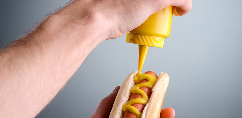Mustard on a hotdog