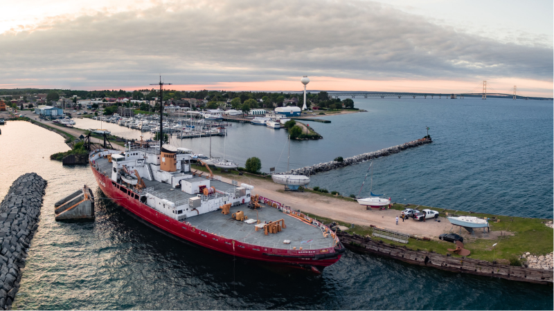 ice breaker ship in the harbor