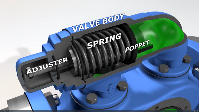 Cutaway of relief valve with parts labeled