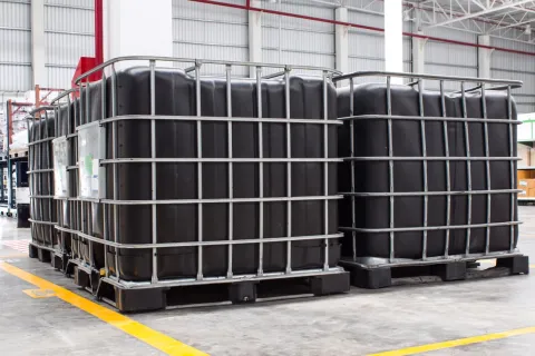 Four 275 gallon ibc tote tanks on industrial pallets