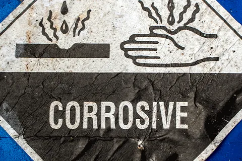 Corrosive waning label on a blue background