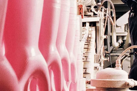 Pink latex items in a latex factory