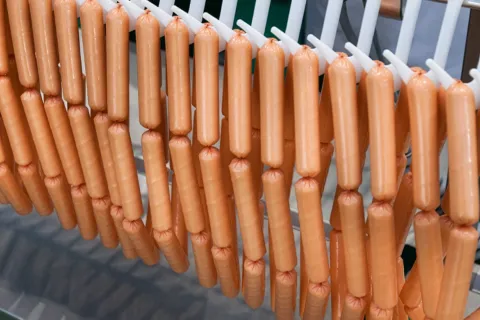 Sausage links in a factory