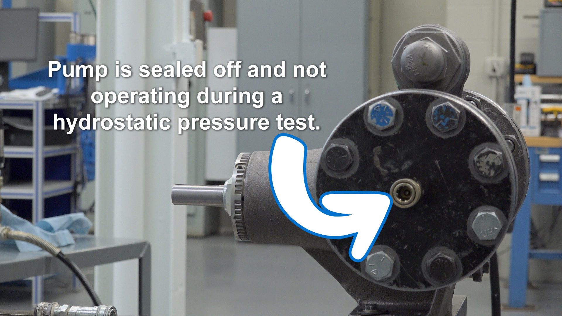 Image of pump sealed off and not operating during a hydrostatic pressure test