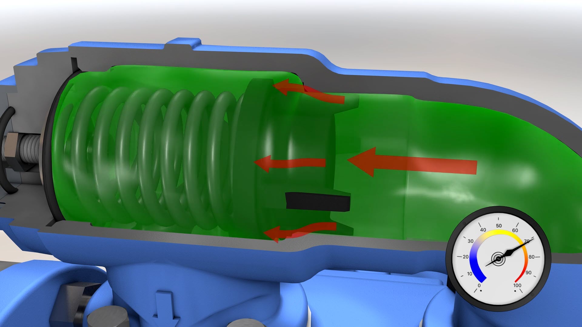 image of relief valve render reaching full bypass pressure