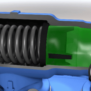 Animation showing what the cracking pressure of a relief valve looks like on a gear pump