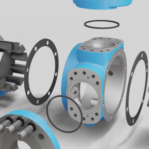 exploded view of proport casing showing use of gaskets